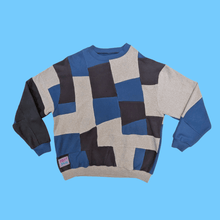 Load image into Gallery viewer, Blue &amp; Grey Patchwork Sustainable Sweatshirt
